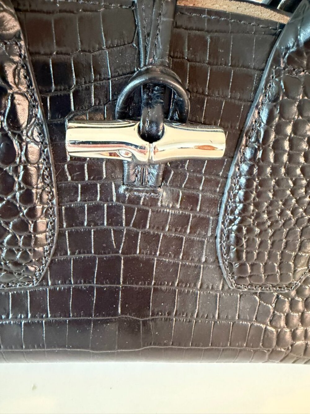 LONGCHAMP BLACK CROC EMBOSSED ROSEAU SMALL PURSE - Picture 2 of 5